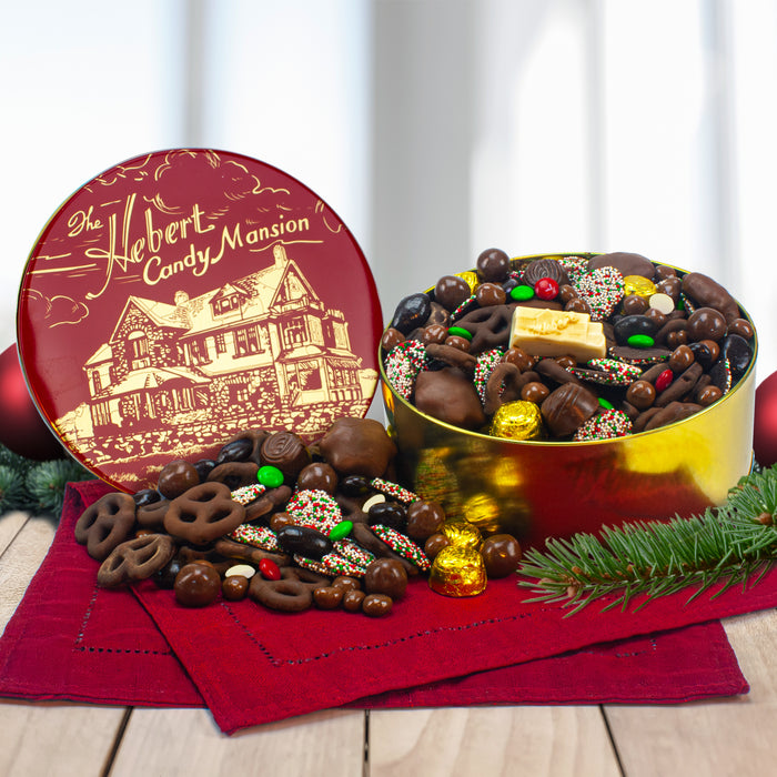 Candy Mansion Medley Red Holiday Tin